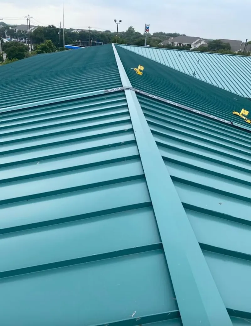 Green commercial metal roof ridge and valley for Metal Roof Repair in Bon Air